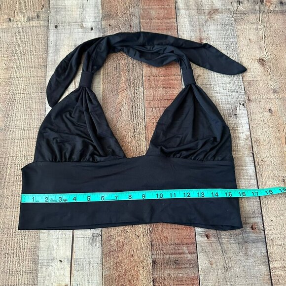 Black Halter Neck Crop Top With Tie Straps For Women - Size Medium - Picture 2 of 4